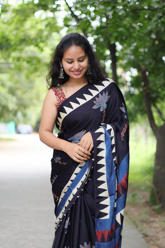 Ajrakh Modal Silk Saree