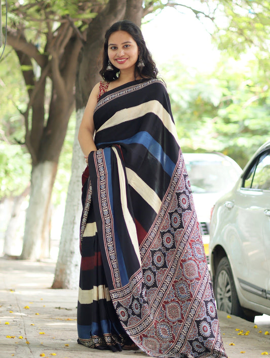 Ajrakh Modal Silk Saree