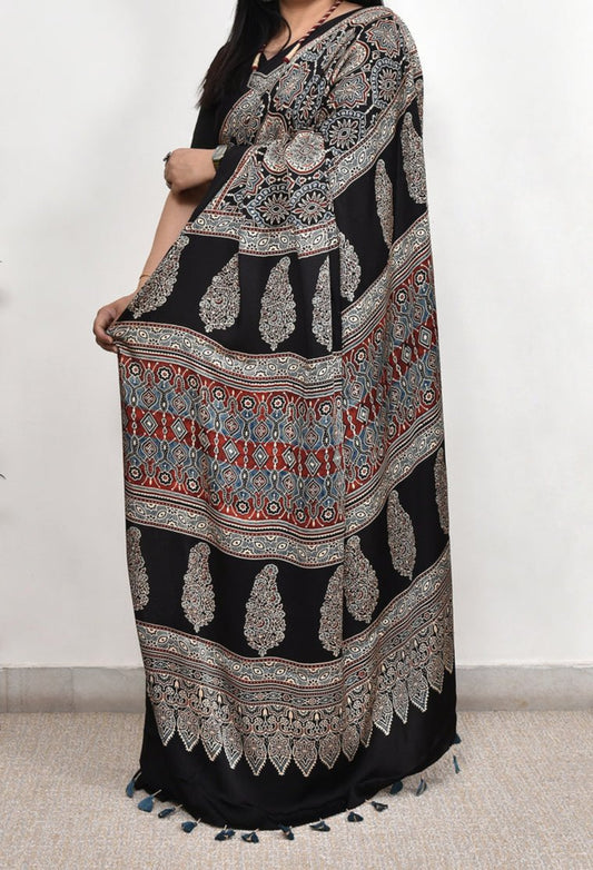 Ajrakh Modal Silk Premium Saree