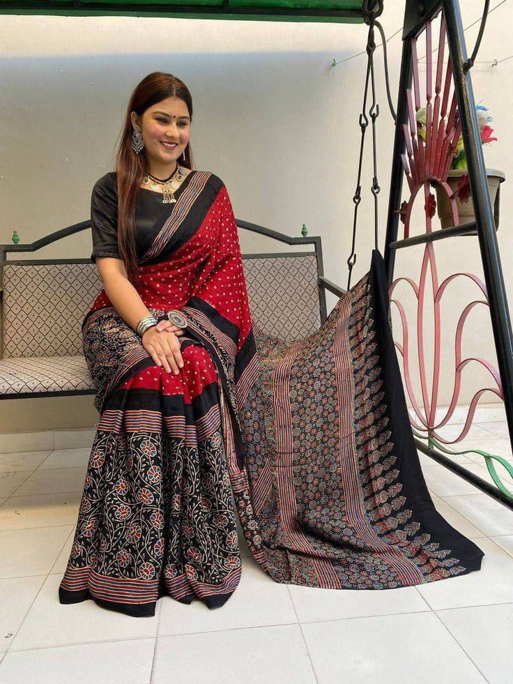 Ajrakh Modal Silk Premium Saree